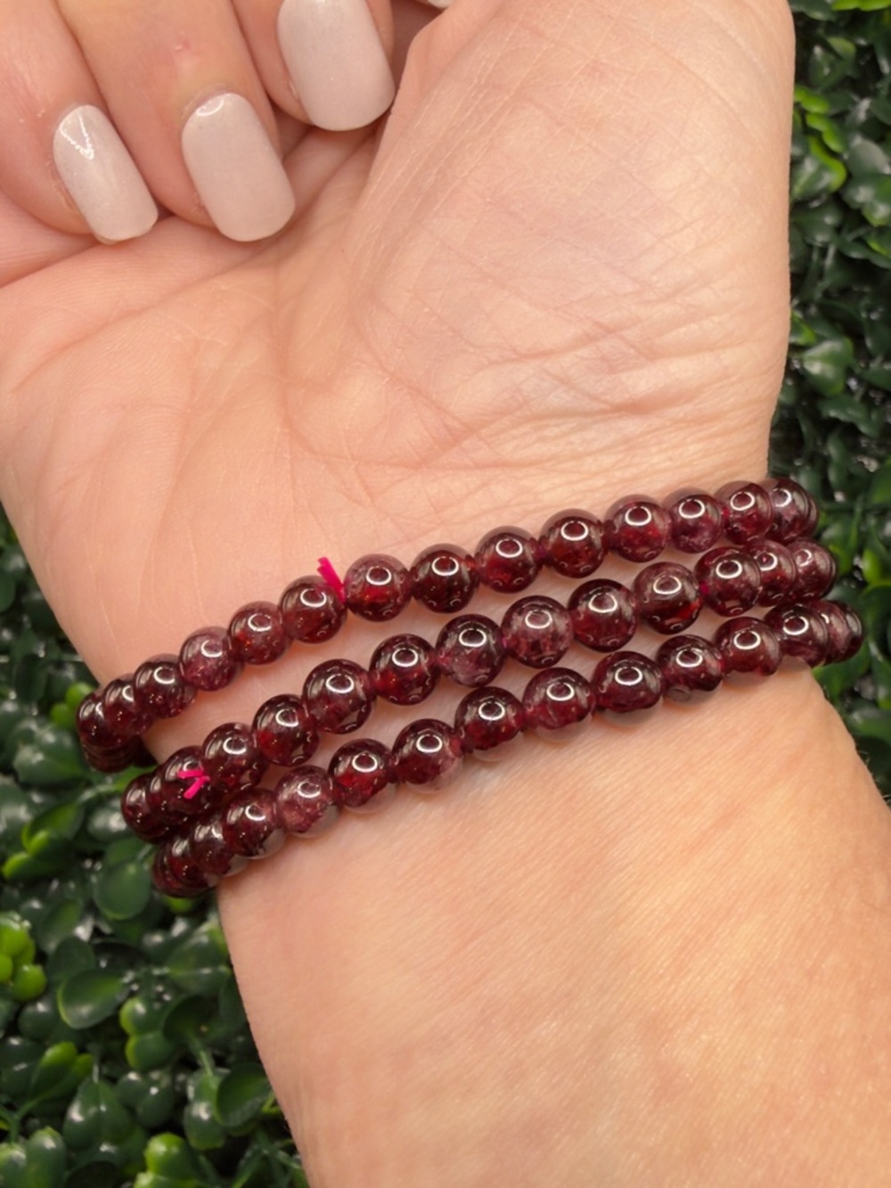 5mm Natural Garnet Beaded Bracelet - January Birthstone - Picture 4 of 7